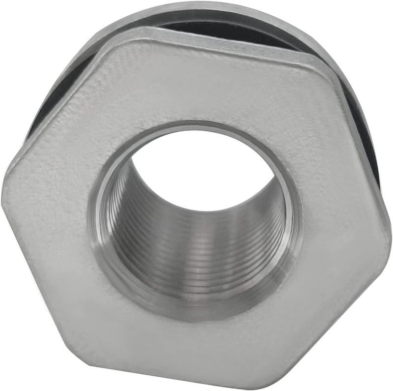 Fitvell 304 Stainless Steel Bulkhead Water Tank Fitting 1/2" Female Thread Compression Bulkhead Adapter Thru-bulk Connector with Gasket for Bathtub and Sink 2PCS - Image 2